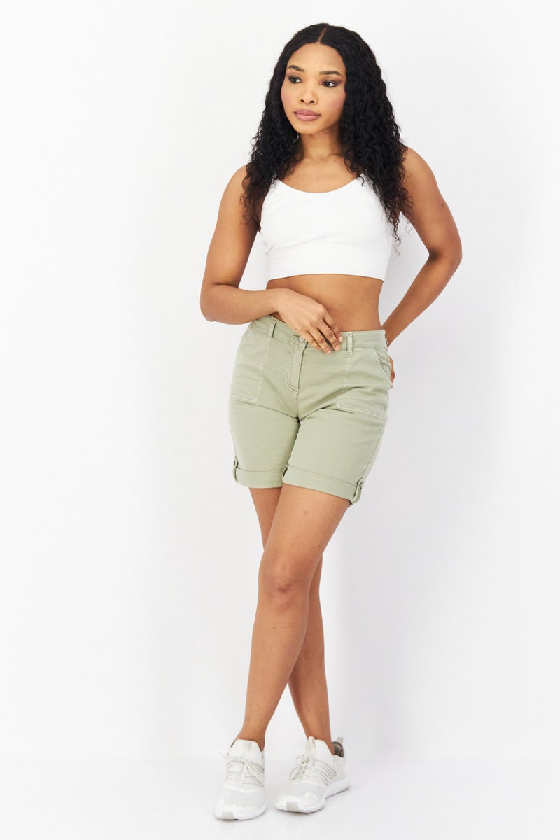 Zero Women Solid Basic Shorts, Olive - Image 3